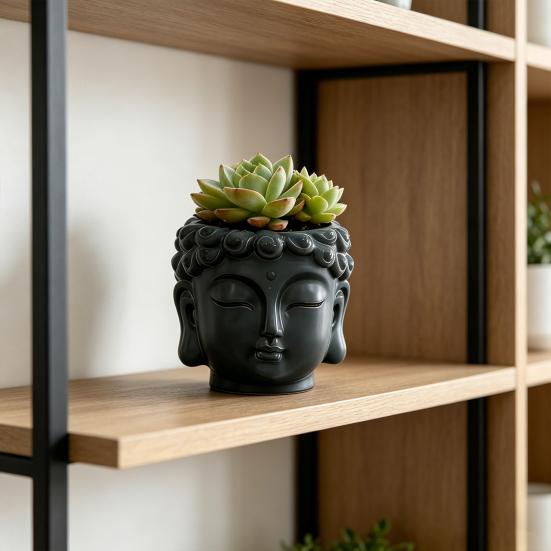 Buddha Head Flower Pot Buddha Head Sculpture Decoration Meditation Buddha Statue Planter for Home Desk Corner