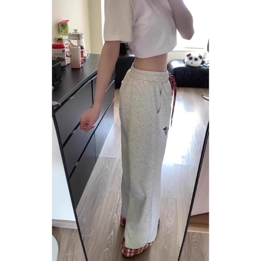 Plaid Patchwork Grey Unisex Sweatpants, Heavyweight, Loose Straight Leg, Sporty Casual Wear for Spring and Autumn.