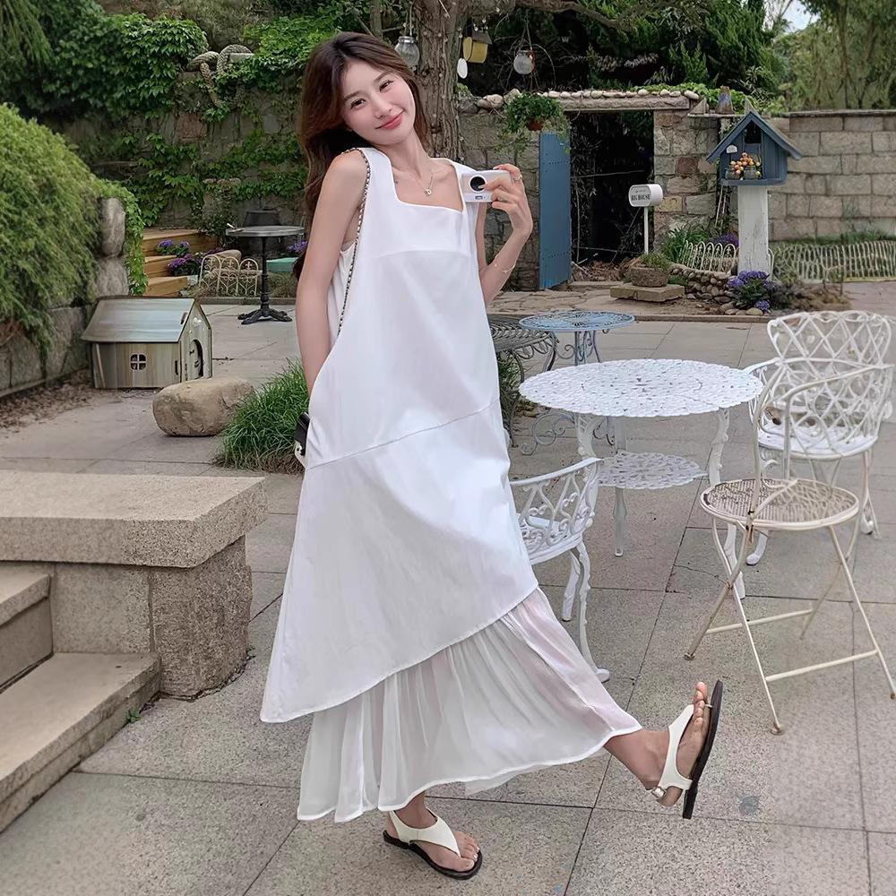 White suspender vest dress children's summer new seaside vacation wear sleeveless strap dress