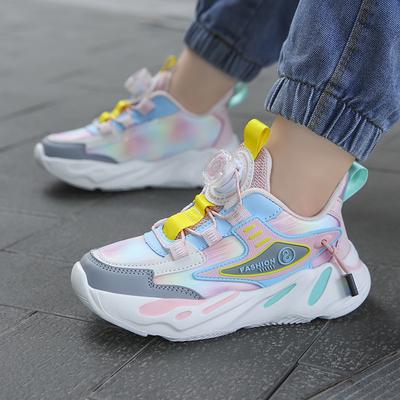 Klassenkameraden, Mädchen-Sportschuhe, drehbare Schnalle Mesh-Oberfläche, atmungsaktive Lederoberfläche, wasserdicht, rutschfest und verschleißfest Studentenlaufen