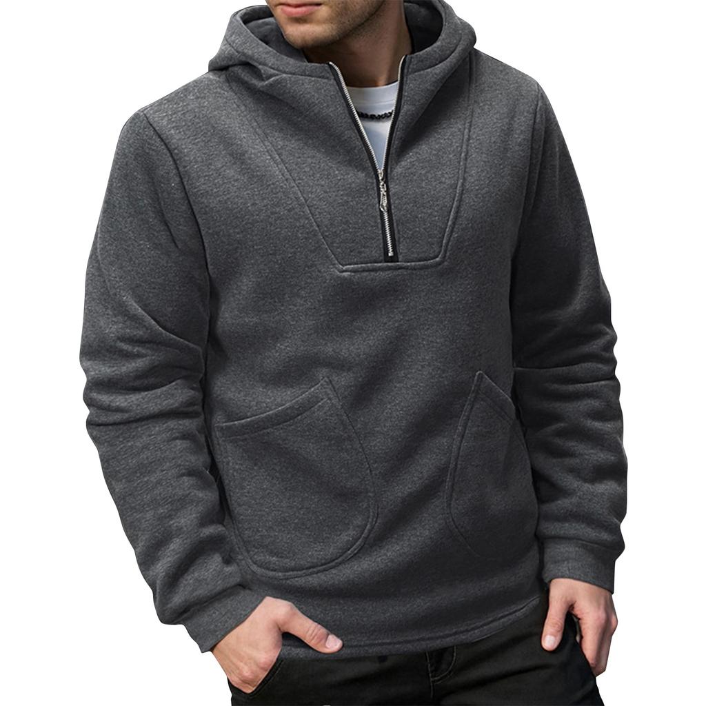 Men's Solid Color Half-Zip Sweatshirt Hoodie Men's Sports Large Size Casual Sweatshirt