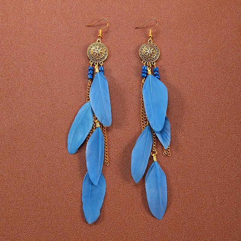 Bohemian Ethnic Long Feather Earrings For Women Retro Elegant Colorful Rhinestone Crystal Drop Earring Female Jewelry Pendientes