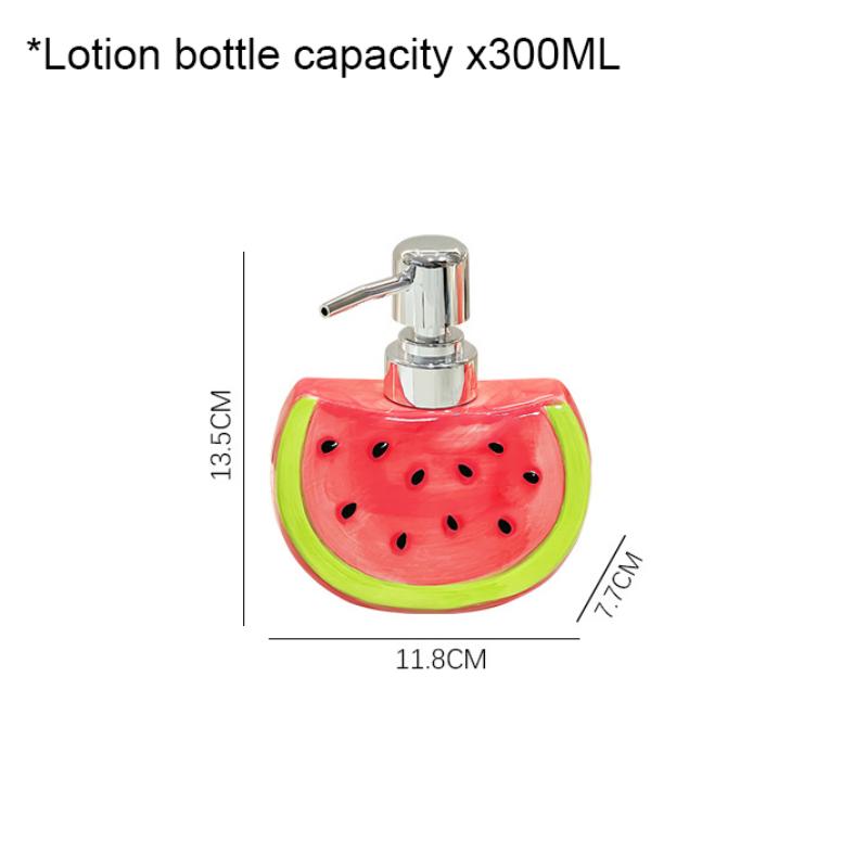 Bouteille Distributrice en Céramique en Forme de Pastèque Pour Savon à Mains, Lessive, Lotion pour le Bain, Rangement, Bouteille à Pompe Pression Créative