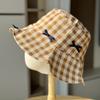 Women's Spring Summer Simple Plaid Bucket Hat Korean Version Fashionable Versatile Sunshade Sunscreen Sweet Bow Basin Hat