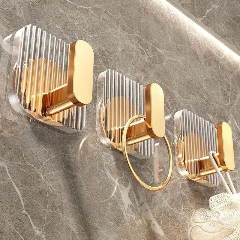 2Pcs/set Acrylic Bathroom Hook Clear Gold Wall Hook Key Bag Holders Punch-free Home Organization Storage Bathroom Organizer