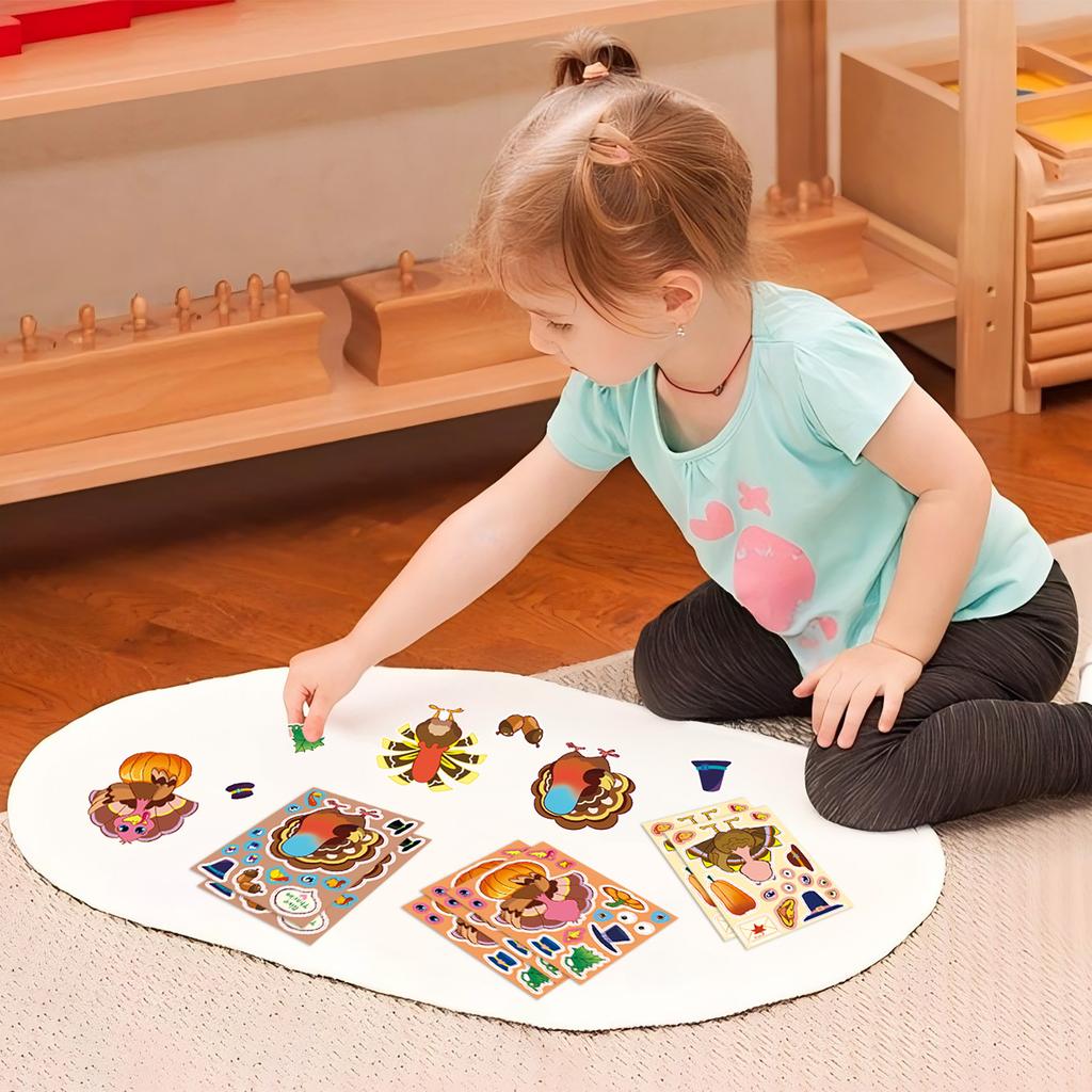 8 Styles/package Thanksgiving Turkey Face Change Stickers DIY Cartoon Cute Festival Make A Face Puzzle Sticker