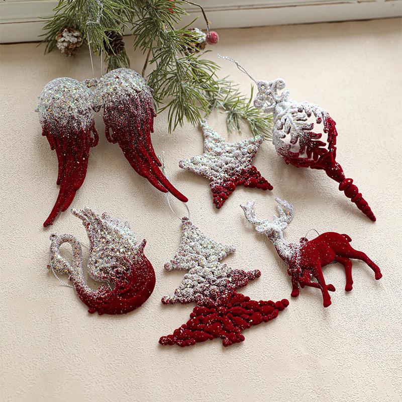 1PC luxurious velvet Christmas decoration easy to hang Christmas decoration exquisite and cute snowflake deer pendant