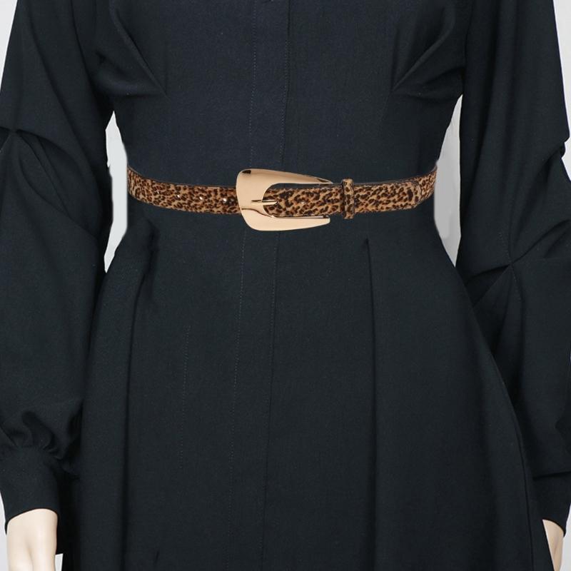 Unique Waist Belt Leopard Print Chain for Cowboy Cowgirl Stylish Buckle Retro Waistband Waist Chain Belt