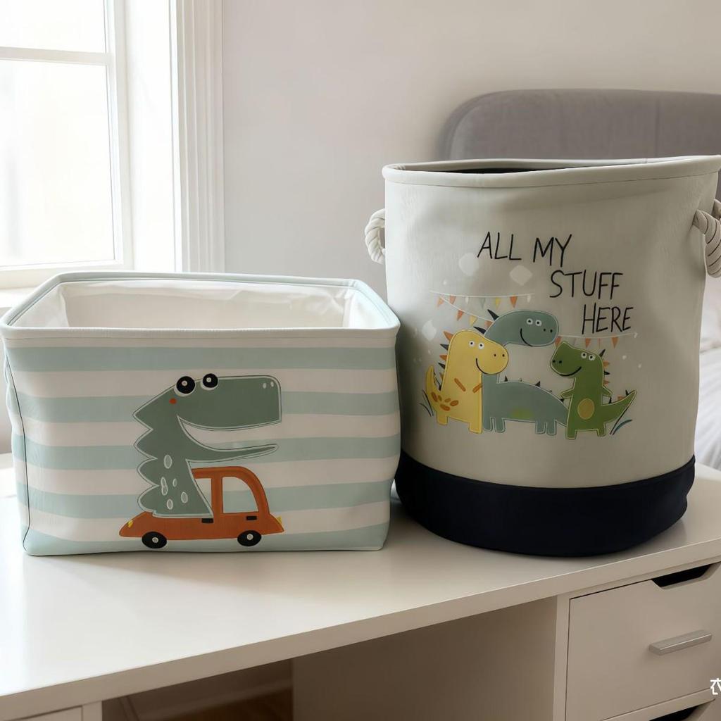 Cartoon Embroidered Fabric Toy Organizer & Laundry Basket