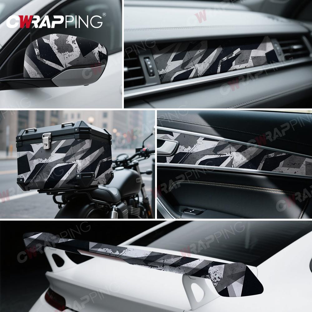 Camouflage Vinyl Wrap Film Car Sticker Bubble Free Gun Sticker Self-adhesive Black White Camouflage Natural Decal Car Decoration