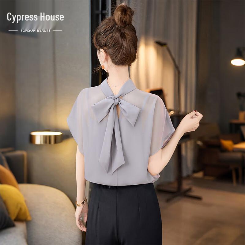 

Women s Loose Fit Stand Collar Blouse with Bow Tie XL