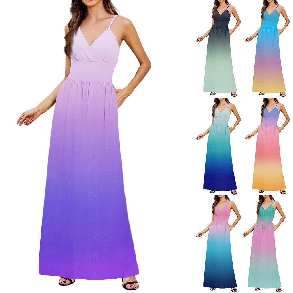 Women's Casual Knitted Cotton Gradient Print Suspender Dress