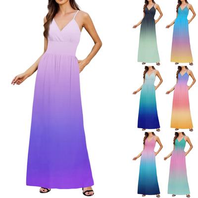 Women's Casual Knitted Cotton Gradient Print Suspender Dress