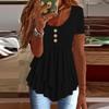 Women's Fashion Loose Three Button Casual Solid Colour Short Sleeve T-Shirt Top