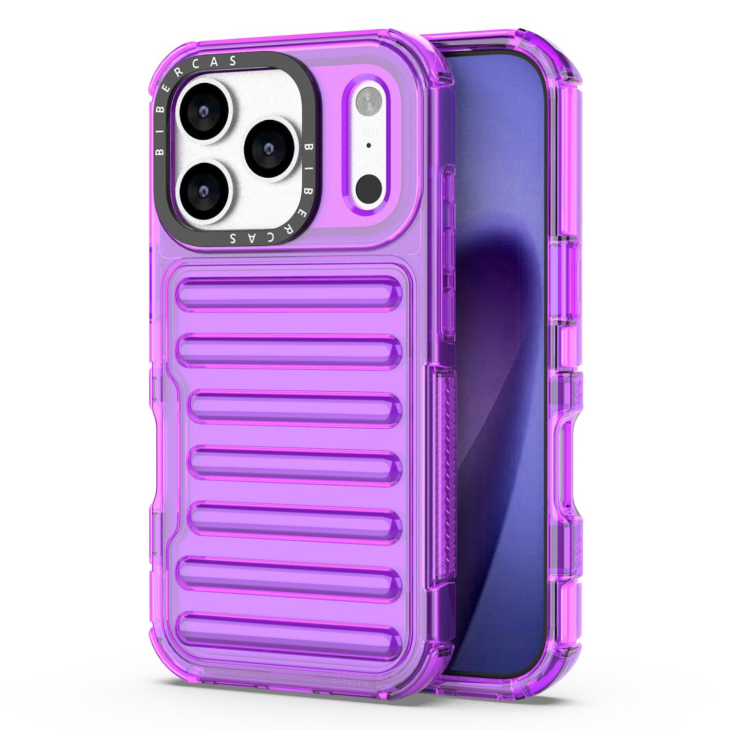 

For iPhone 17 Pro Case Stripe Design Anti-Slip Detachable TPU+PC Phone Cover Purple