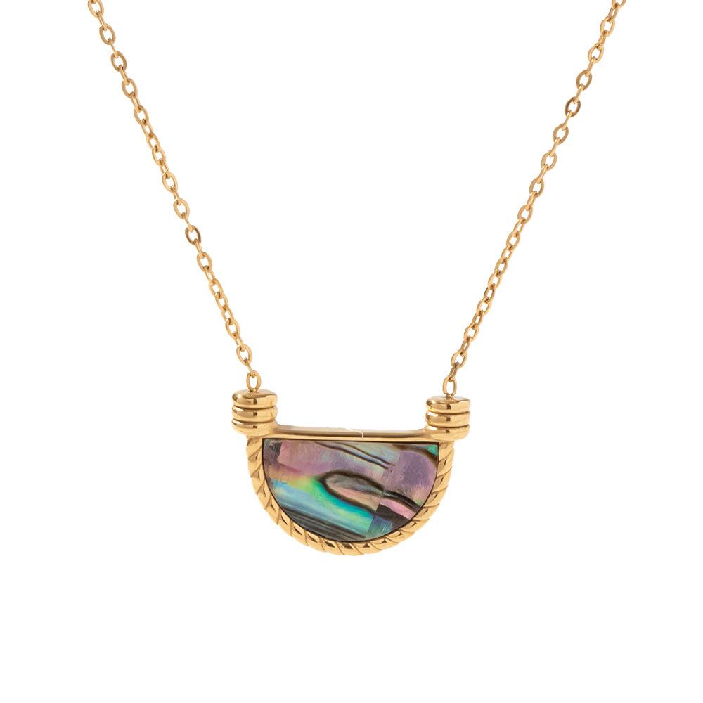 

Шикарное стальное ожерелье из нержавеющей стали с кулоном из зеленого павлиньего камня, геометрический дизайн, модная осенняя мода для женщин StyleA