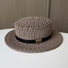 New Flat Top Jazz Top Hat Retro Old Money Wind Belt Buckle Straw Hat Women's Summer Seaside Vacation Sun Hat