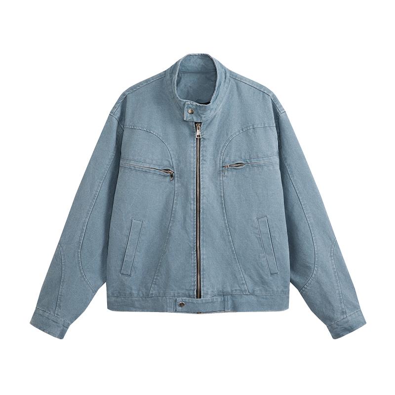 

2026 Spring Autumn Men Washed Workwear Jackets Casual Streetwear Outerwear Male Solid Color Stand Collar Coats Man Vintage Coats L синій