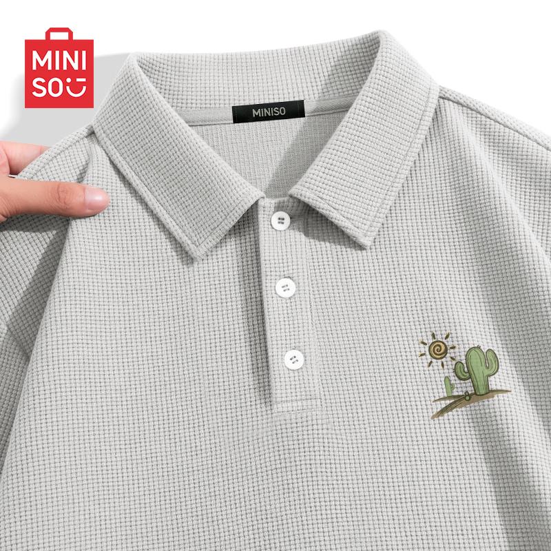 MINISO Men's Retro Waffle Knit Polo T-Shirt