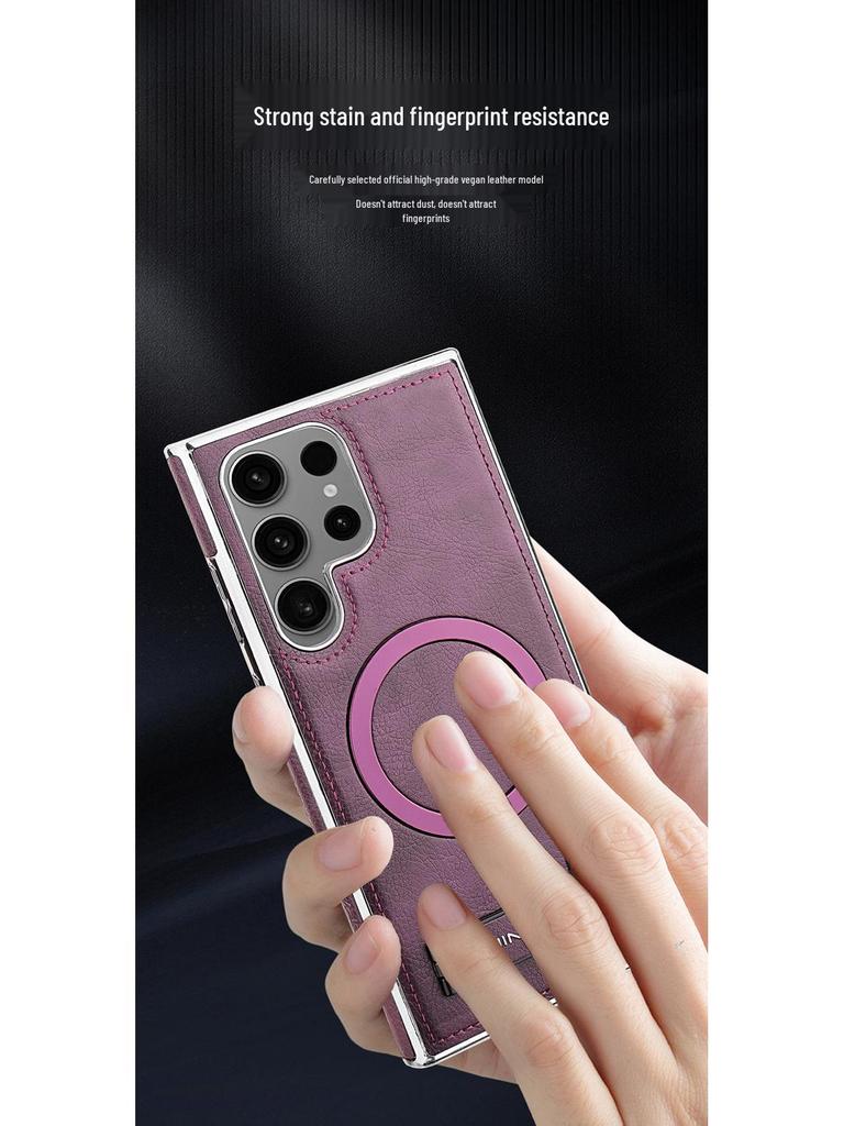 Samsung S25 Ultra Magnetic Leather Phone Case with Stand and Full Drop-Proof Coverage