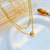 18K Gold Plated Layered Chain Necklace, Dainty Paperclip Chain with Bead Pendant Double Layer Choker for Women, Trendy Jewelry
