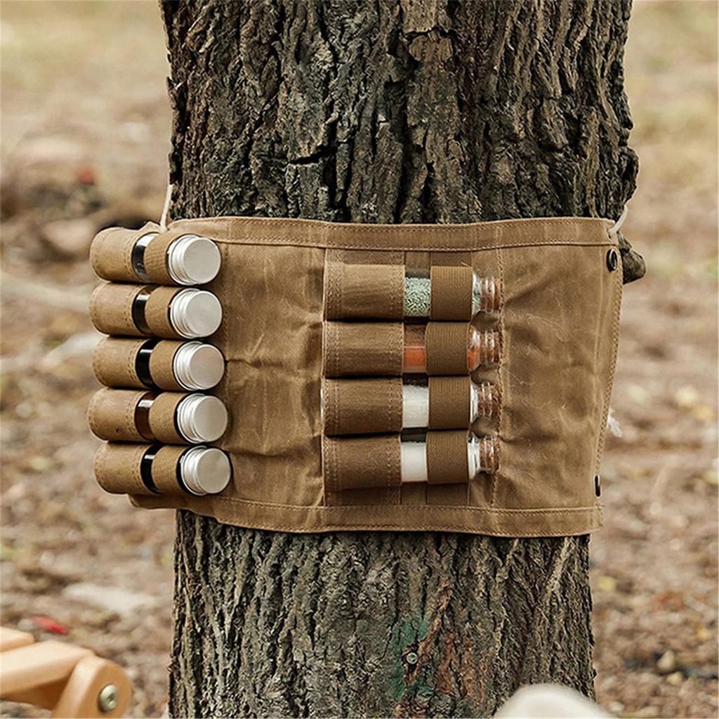 Foldable Spice Jars Canvas Bag Compact Spice Storage Jar Bag for Camping and Travel Easy to Carry and Store