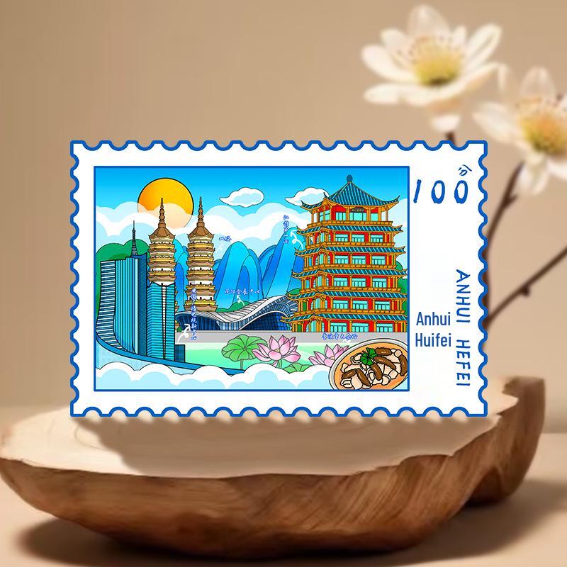 Huangshan Scenic Spot Wooden Magnet - Anhui Travel Souvenir and Cultural Stamp