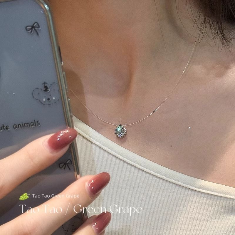 Mermaid Tears Super Flash Round Diamond Pendant Necklace Women s Collarbone Neck Chain Jewelry