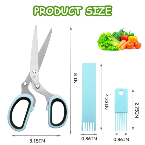 Stainless Steel Kitchen Shredder Shears for Onion, Nori, and Vegetables, 5-Blade, Washable, Set of 2 (Blue)