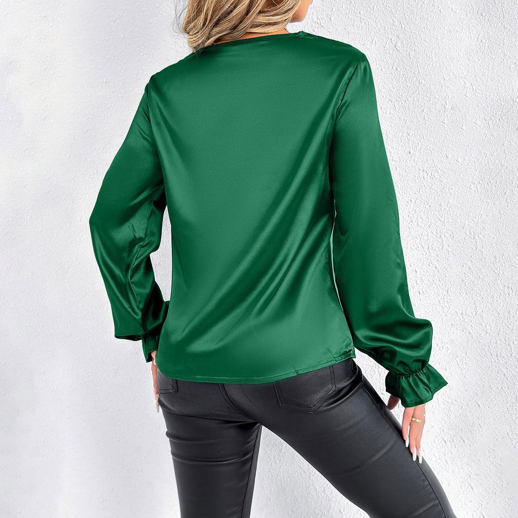 Košile s dlouhým rukávem ze simulovaného hedvábí a saténové dámské halenky a košile