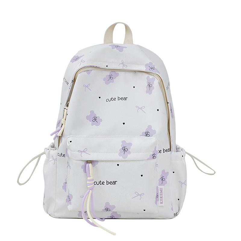 Cute Bear Print Backpack for Women and Girls Fashion School Travel Daypack with Front Pocket
