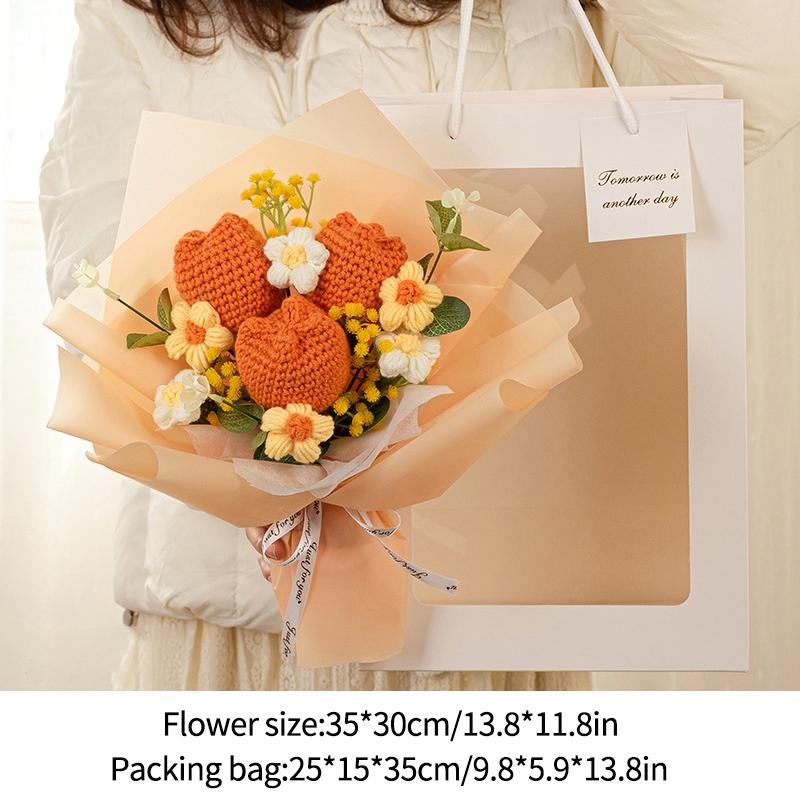 Crochet Flowers Bouquet Knitted Flower Artificial Hand Woven Flower Wedding Gift for Guests Teacher's Day Gift Graduation Flower