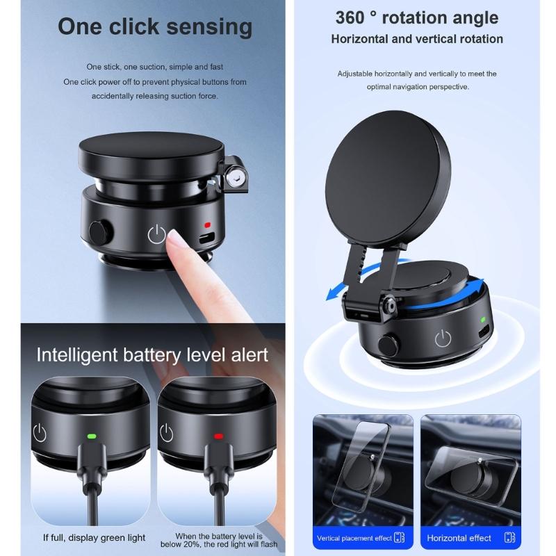 Phone Holder Bracket Stand Rack 360 Degree Rotation Powerful Magnets for Car Mount Strong Grip Vacuum Suction Attachment