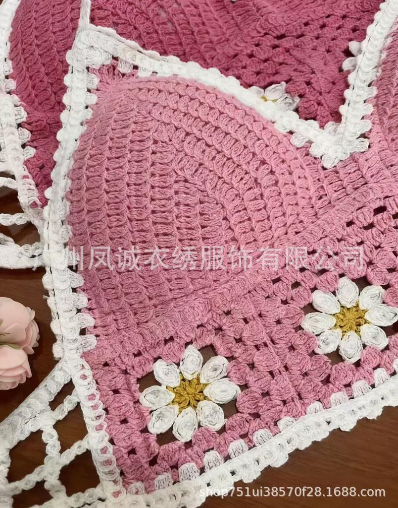 Summer new careful machine sexy backless seaside vacation neck knitted short outerwear top sling vest