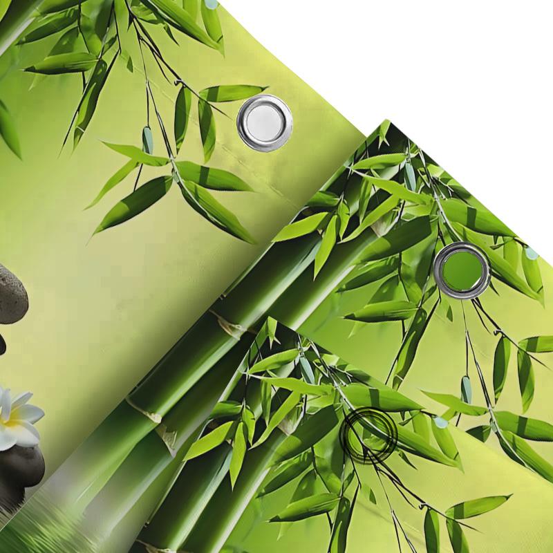 Elegant Bamboo and Stone Shower Curtain for Spa-like Relaxation - Water Lily and Green Leaves Design Waterproof Durable