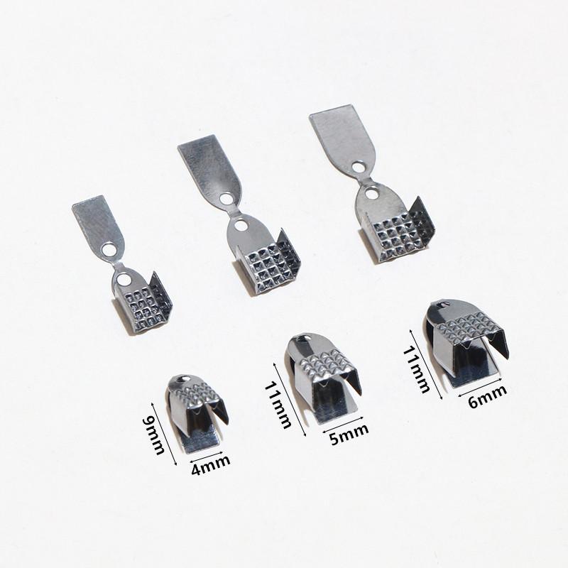 200pcs Cove Clasps Cord End Caps 4/5/6mm Width String Ribbon Leather Rope Clip Tip Fold Crimp Connectors DIY Jewelry Findings