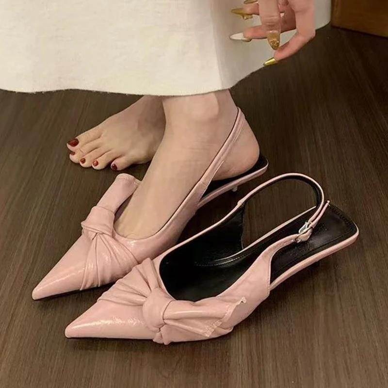 Elegant Bow Women's Sandals Pointed Toe Heeled Shoes Woman Mules Shoes 2025 Summer Trend Designer Pumps Party Zapatos Mujer