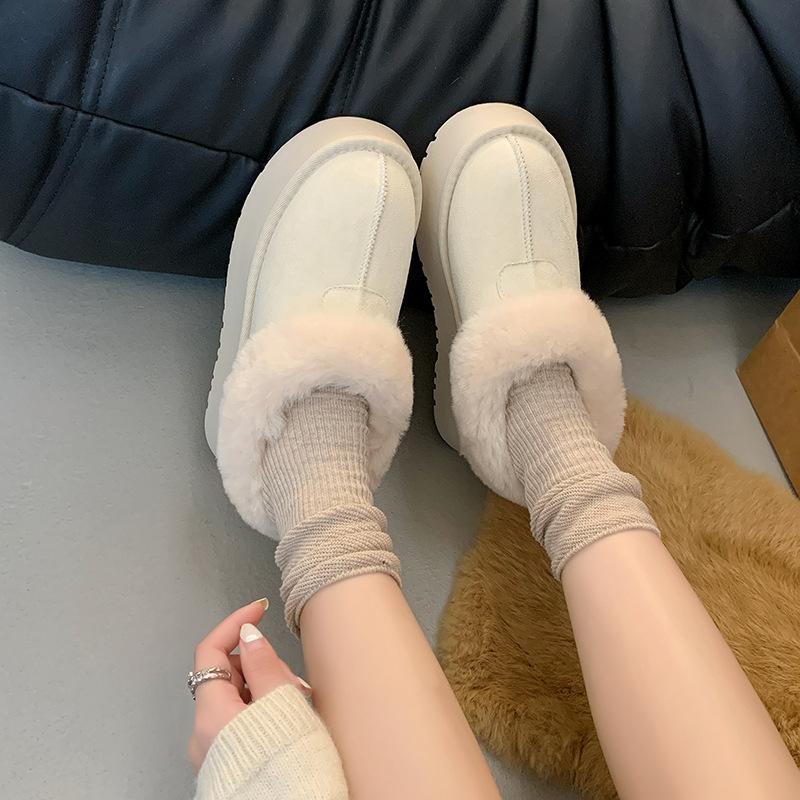 Thick-soled outer wear snow boots women's winter velvet cotton shoes 2025 new one-pedal fluffy snow boots bread shoes