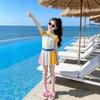 Girls Block One Piece Swimsuit Dress Middle Child Spring Beach Vacation Swimming Suit Set