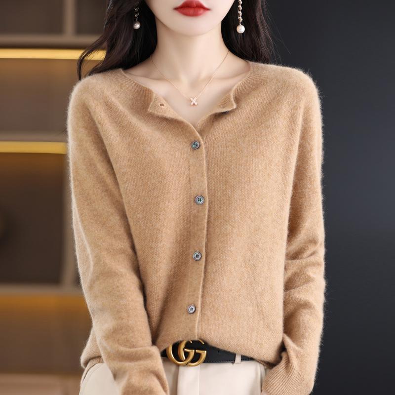 

Premium Women s 100% Wool Knitted Cardigan - Slim Fit, Round Neck, Seamless Design for Autumn & Winter XX-Large