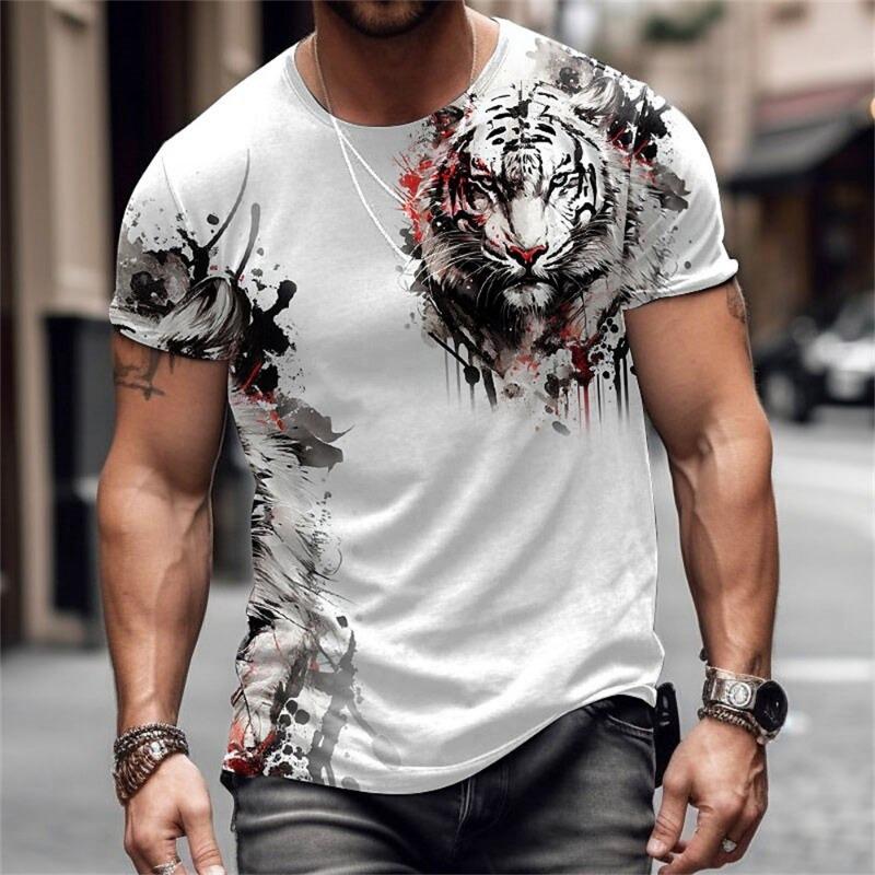 Men's T-Shirt Lion Pattern Man T Shirt Summer Short Sleeve Top Round Neck Y2k Clothes T-Shirts for Men Breathable Men Clothing