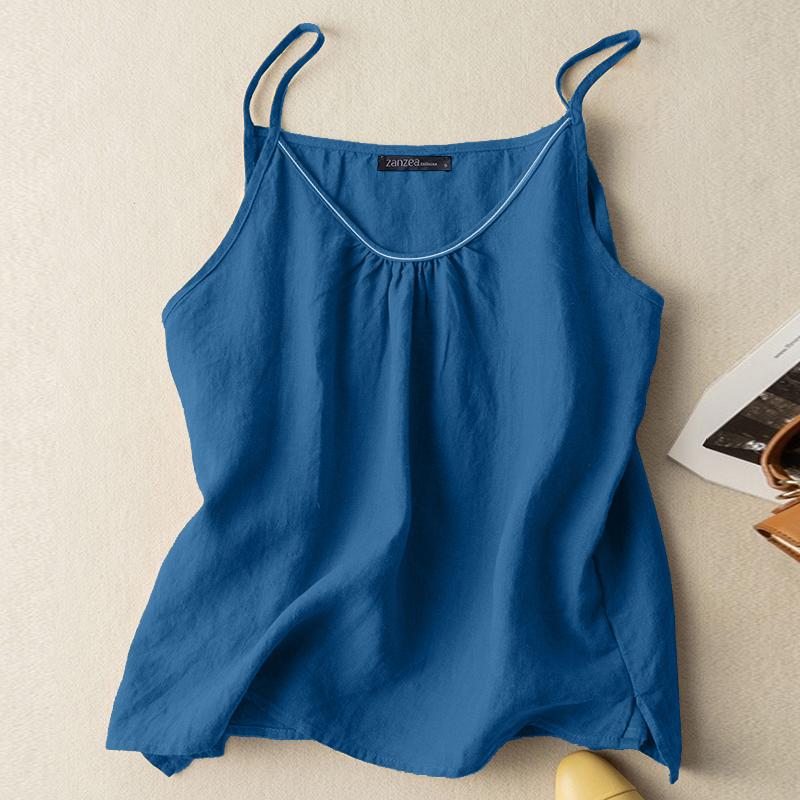 

ZANZEA Женские летние повседневные хлопковые майки без рукавов на бретелях синий