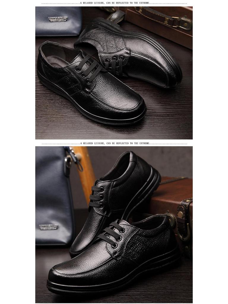 Herrskor i mjukt läder, avslappnade oxläderskor för pappa - Vårkollektion, mjuk sula, affärsmässig rund tå (Modell 9886)