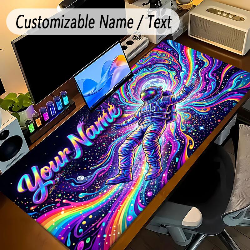 Astronaut Space Theme Personalized Mouse Pad Custom Name Text Non Slip Desk Pad For Laptop Office Desktop