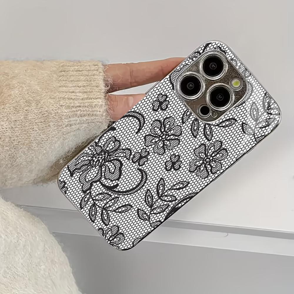 Sleek Transparent Floral Lace phone case mobile phones for iphone 17 pro max cover Glass for iPhone 17 16 15 14 13 12pm Pro Plus