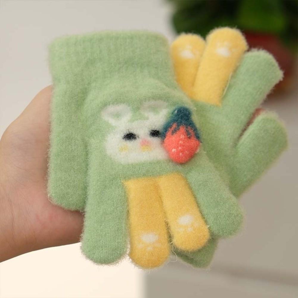 Cartoon Rabbit Children Full Fingers Gloves Plush Windproof Gloves Cute Kids Knitted Gloves