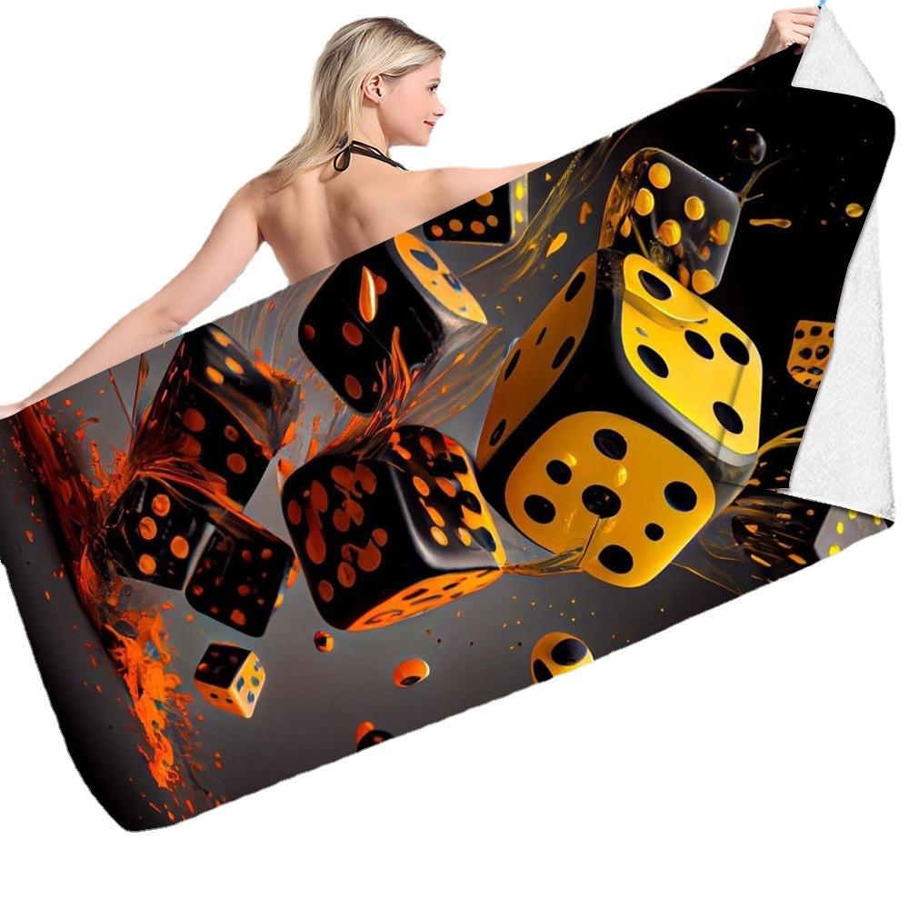 Dice Card Series digital-printed polyester Superfine fiber double-sided fleece Beach vacation bath towel, beach towel