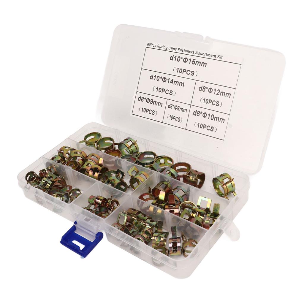 60Pcs Ear Hose Clamp with Plier Storage Box Labor Saving Portable Pipe Ear Clamp Kit for