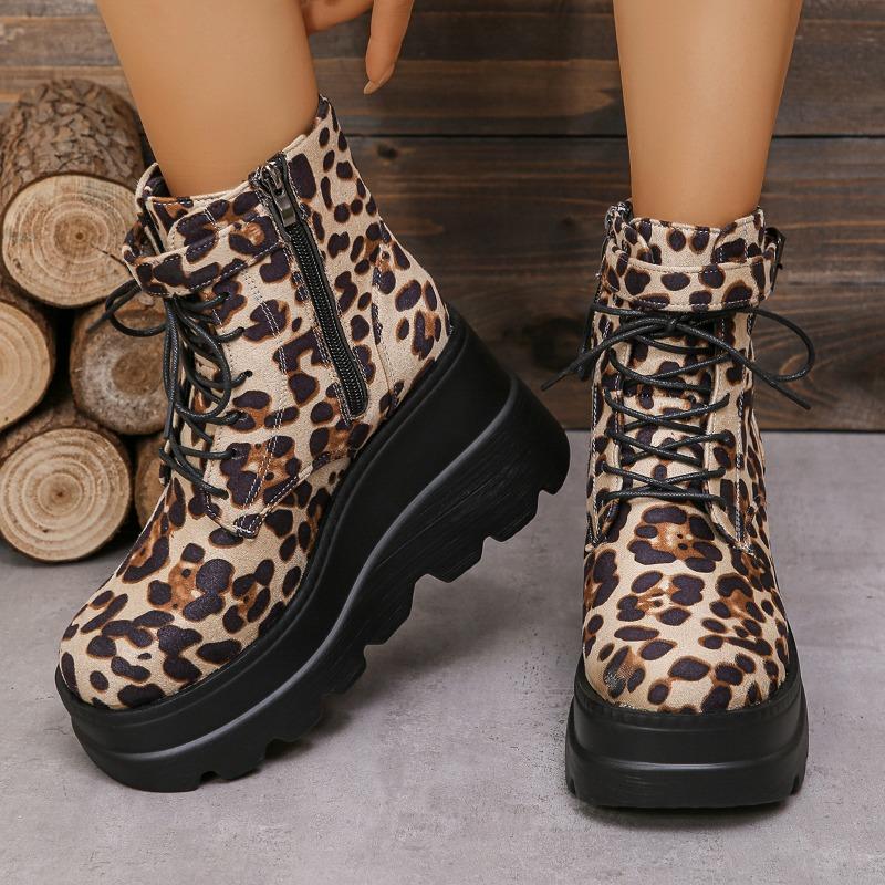 Mode Extérieur Bottes à Fermeture Éclair Latérale pour Dames Antidérapantes 2024 Nouvelles Bottines d'Automne Hiver pour Femmes Bottes Léopard Résistantes à l'Usure