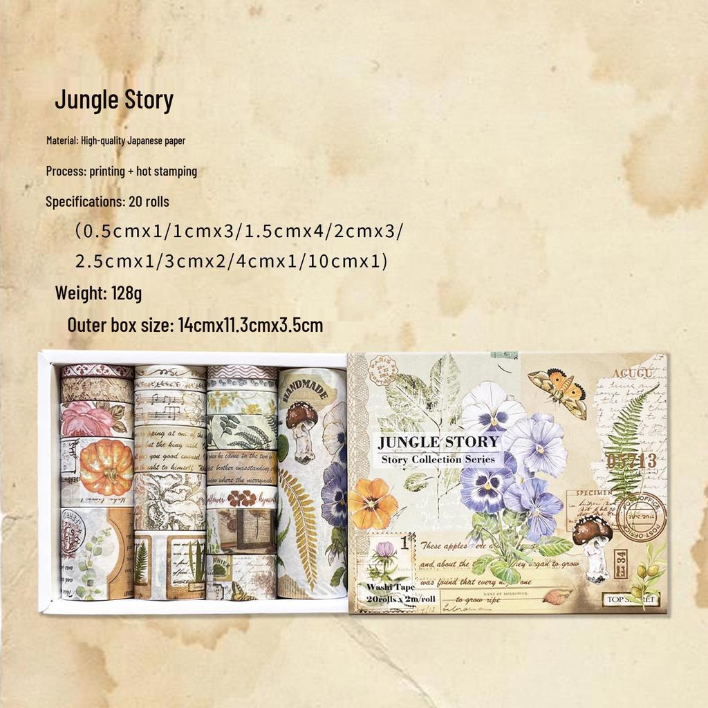 AGUGU Story Collection Gold Foil Retro Journal Washi Tape & DIY Decorative Stickers Set